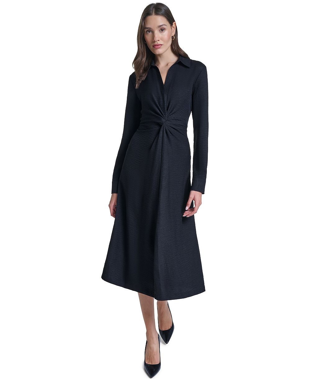 Calvin Klein Women's Collared V-Neck Front-Twist Midi Dress