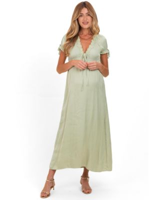 Pinkblush Maternity Satin Lace Detail V-Neck Short-Sleeve Maxi Dress