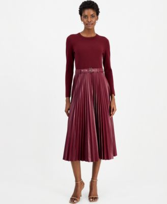 Elie Tahari Women's Allison Long-Sleeve Midi Mixed-Media Dress