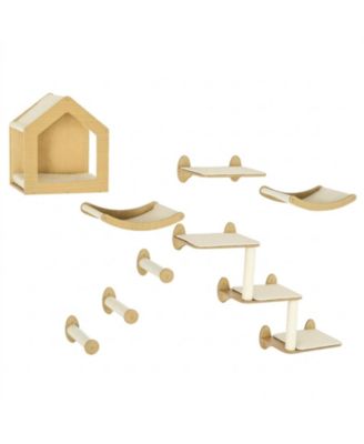 RUIE 8-Piece Cat Wall Shelf Set with Condo Scratching Posts and Hammock