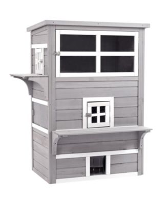 RUIE Outdoor Cat House 3-Tier Kitty Shelter with 5 Escape Doors