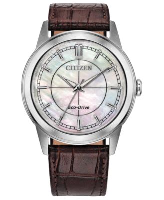 Мужские часы Citizen Rolan White Dial Brown Leather Strap, 37mm