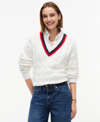 Tommy Hilfiger женский объемный свитер с v-образным вырезом, вязаный косами