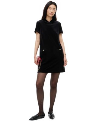женское мини-платье Tommy Hilfiger с коротким рукавом, из бархата, с воротником-стойкой