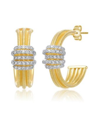 Rachel Glauber Brilliant 14K Gold Plated CZ Mesh Bands Half Hoop Earrings