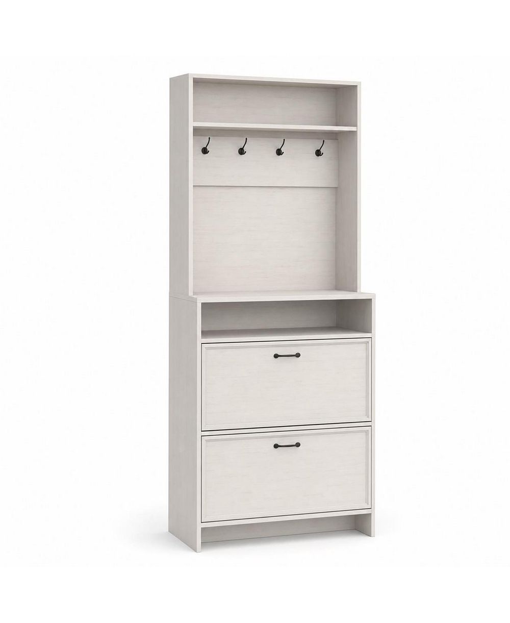 homfan Shoe Cabinet with 2 Flip Drawers - Hall Tree Shoe Storage with Adjustable Shelf and Anti-Tip Kit for Entryway