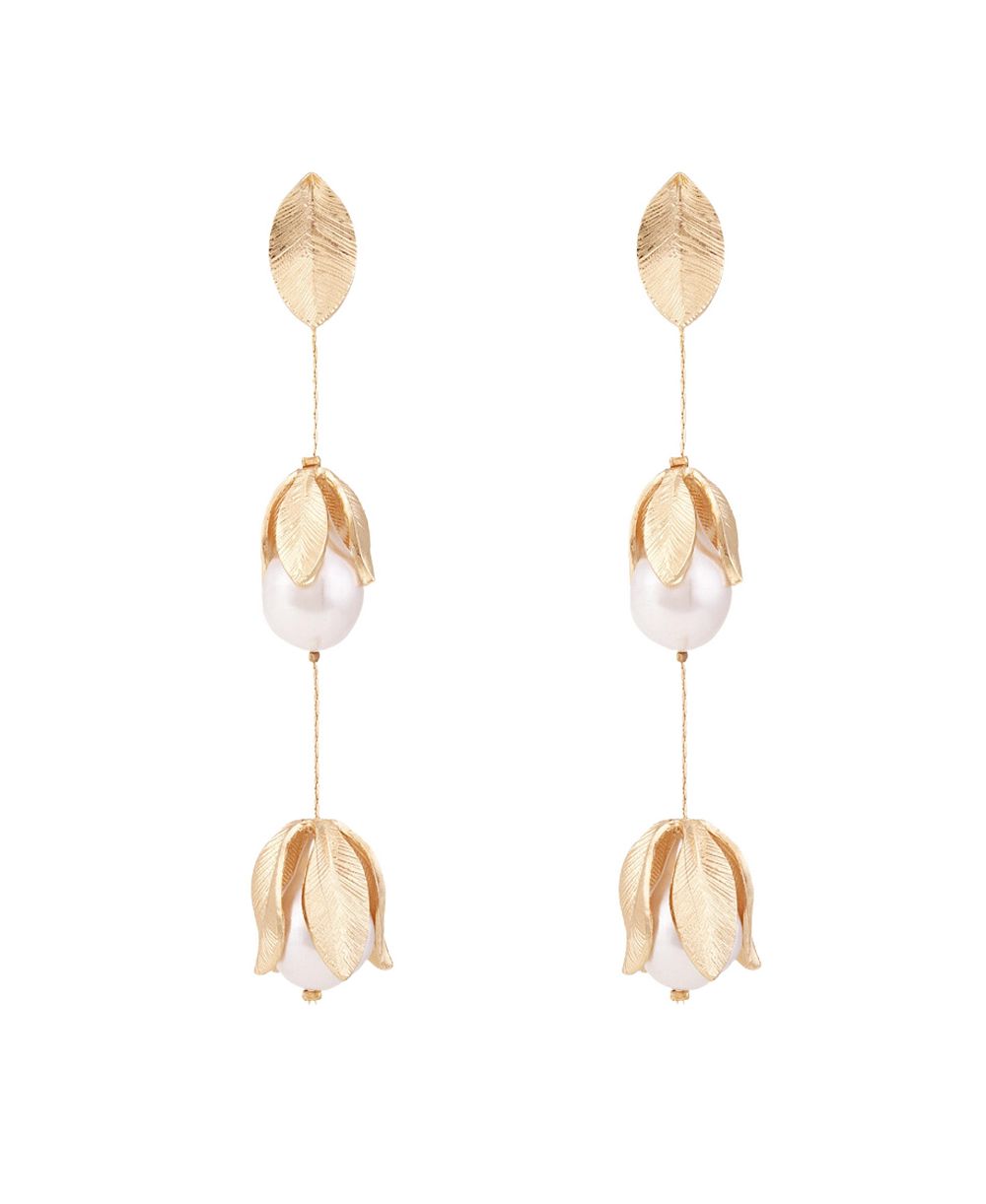 Petit Moments Gold Pearl Petal Drop Earrings