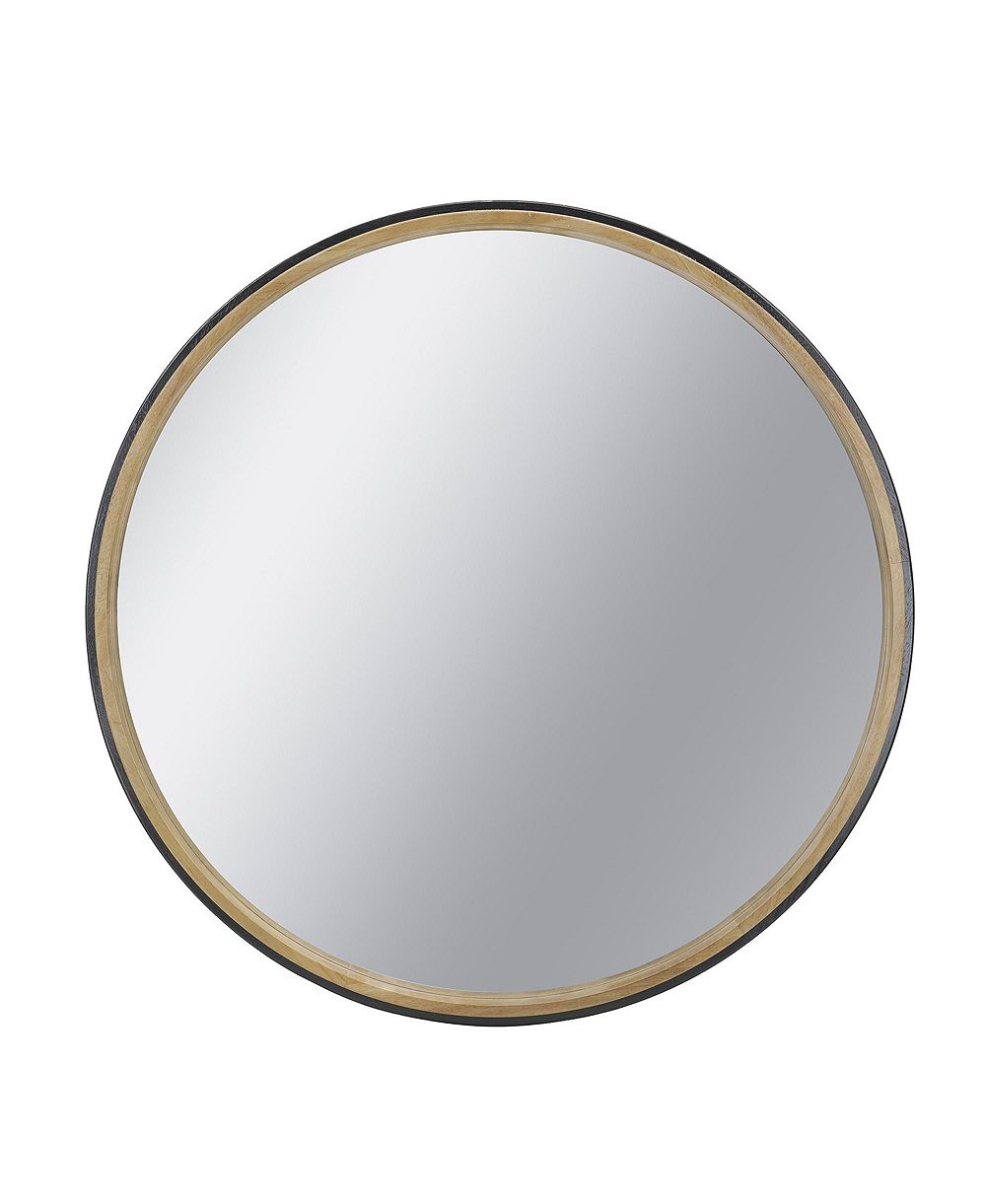 PHYING 31.3 Inch Decorative Wall Mirror Two-Tone Natural Wood Framed Mirror Modern Minimalist Vanity Mirror for Living Room