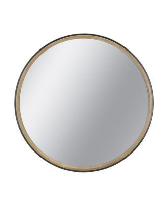 PHYING 31.3 Inch Decorative Wall Mirror Two-Tone Natural Wood Framed Mirror Modern Minimalist Vanity Mirror for Living Room