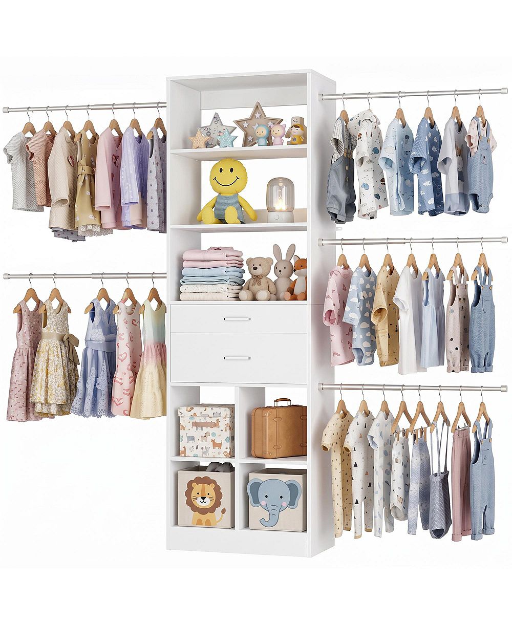 Aheaplus Small Closet Organizer with Drawers and Hanging Rods for a Child's Room