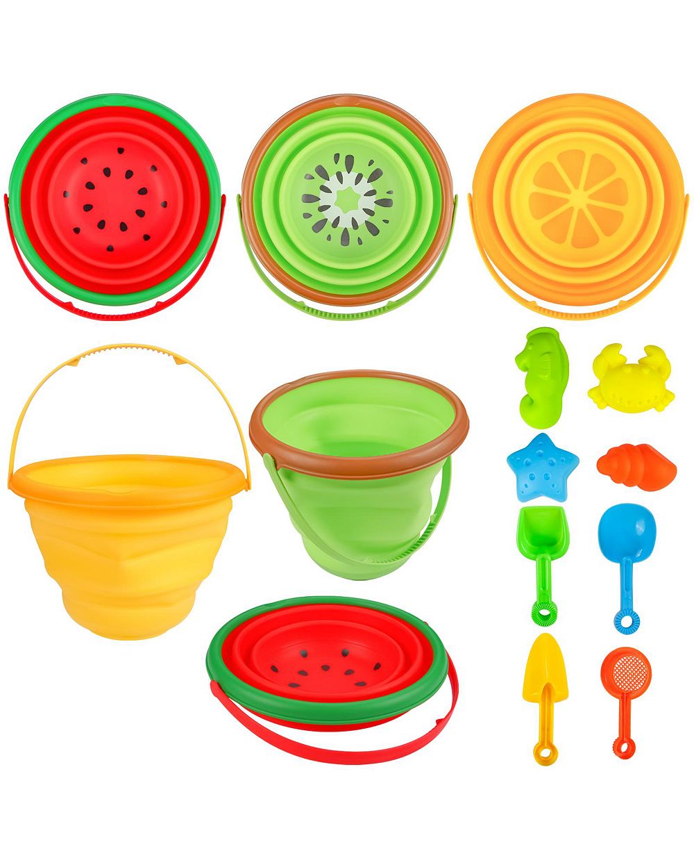 homfan Silicone Collapsible Bucket, Shovels and Molds Set, 2.5-Liter Capacity, Ages 3-7