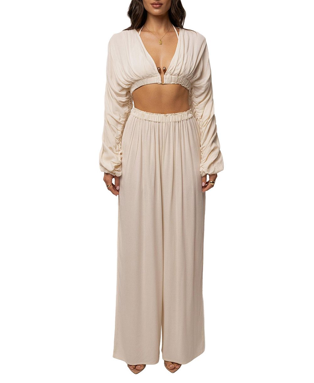 Женский комплект JLUXLABEL Island Breeze: укороченный топ с длинным рукавом и брюки