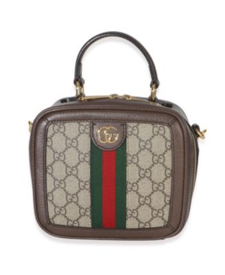 Pre-Owned Gucci Мини-сумка Ophidia с верхней ручкой и плечевым ремнем из канваса GG Supreme Web цвета бежевый и эбони