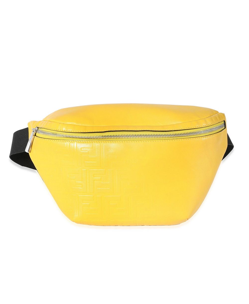 Pre-Owned Fendi Yellow Calfskin FF 1974 Embossed Belt Bag