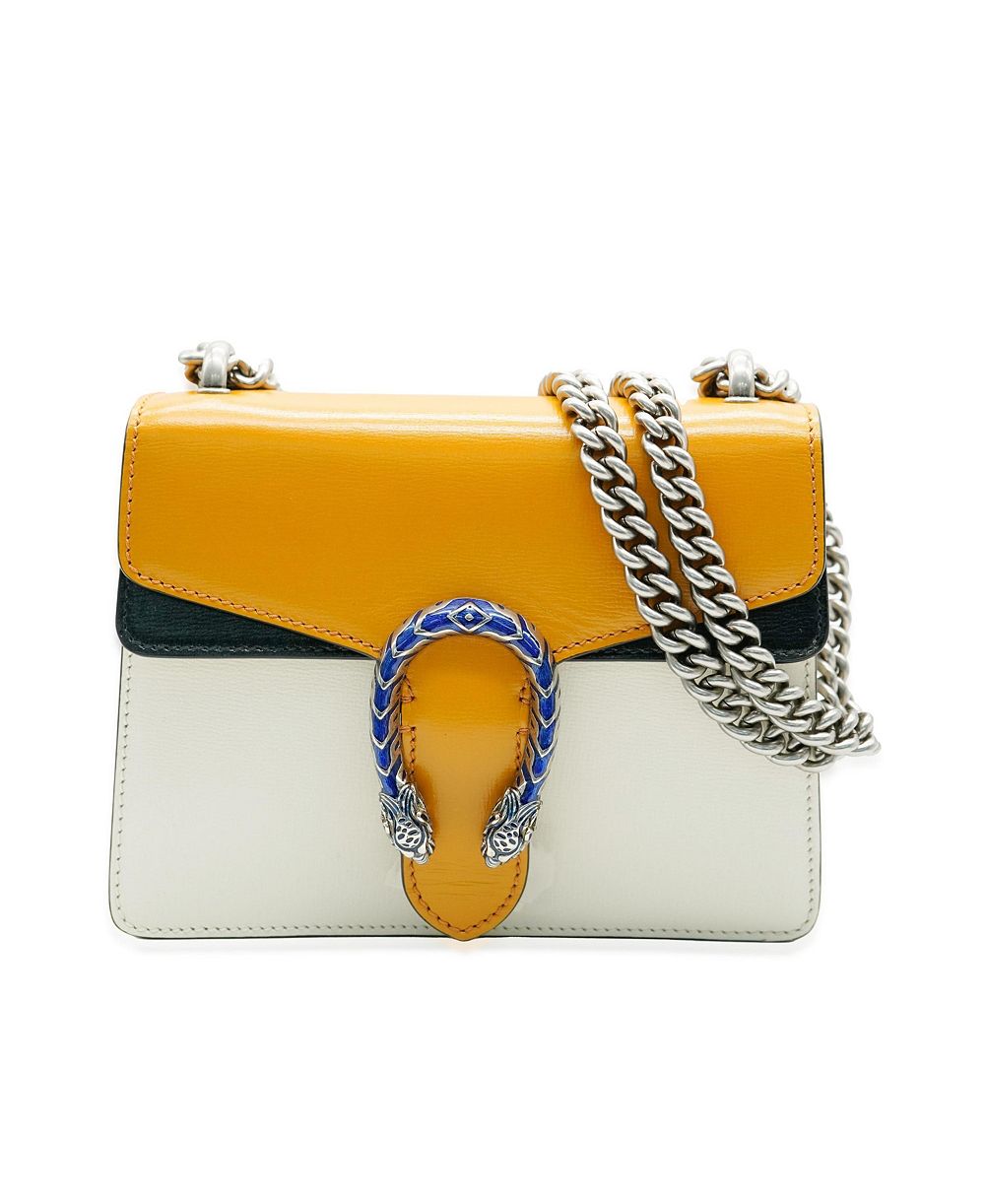Pre-Owned Gucci желто-бежево-синяя мини-сумка Dionysus из трехцветной кожи