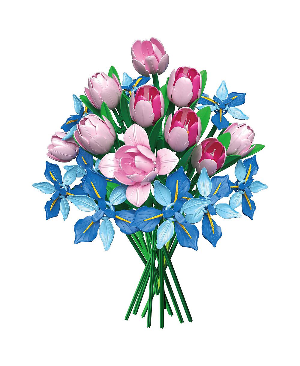 Contixo BK08 Tulip & Iris Flower Bouquet Building Set, 428-Piece Pink & Blue Floral Brick Kit with Adjustable Stems, Creative Home Décor Gift, Ages 8+