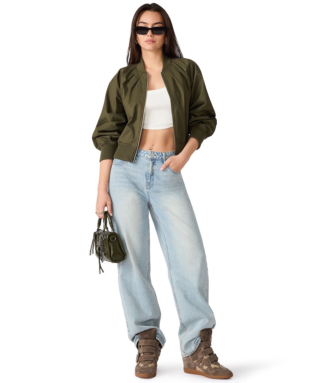 Steve Madden Women's Bray Cropped Bomber Zip-Up Jacket