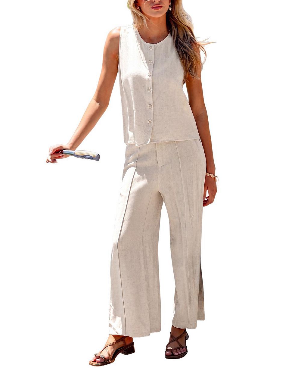 Женский комплект Cupshe Grace Shore Wide-Leg Button-Up Top and Pants
