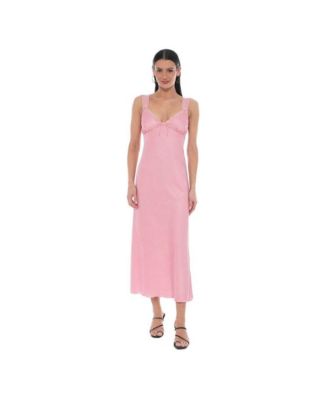 Женское платье Bebe Crushed Satin Slip Midi Lace-Trimmed V-Neck