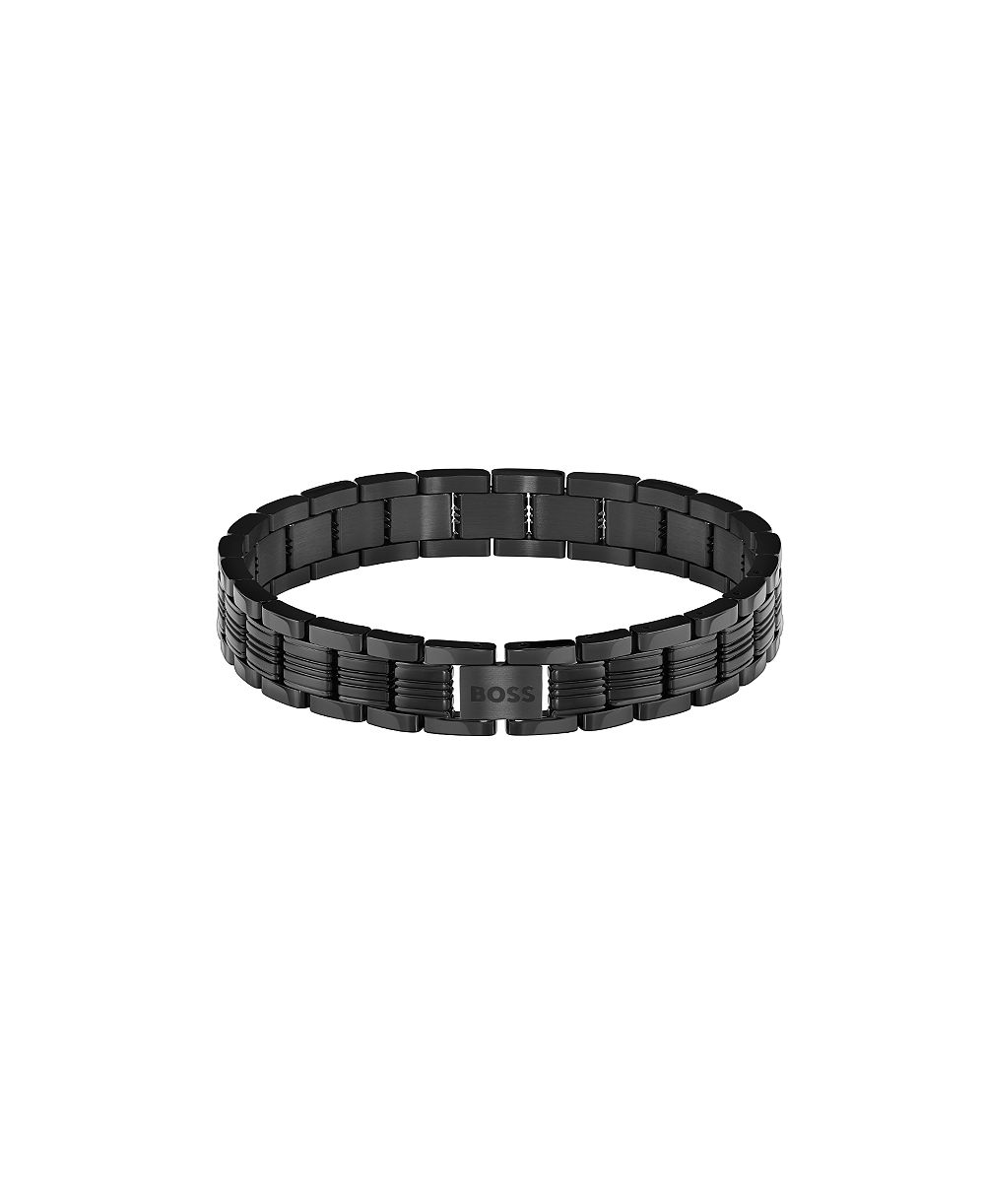 Мужской браслет Hugo Boss Boss Emblem из черной стали с ионным покрытием