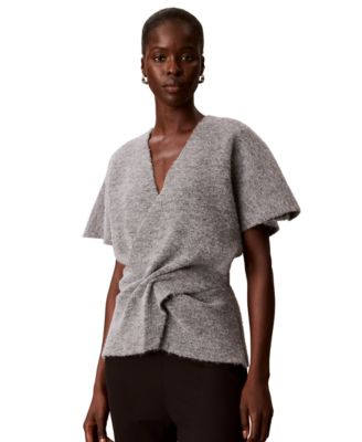 Calvin Klein Женский свитер с коротким рукавом и V-образным вырезом Twist-Knot