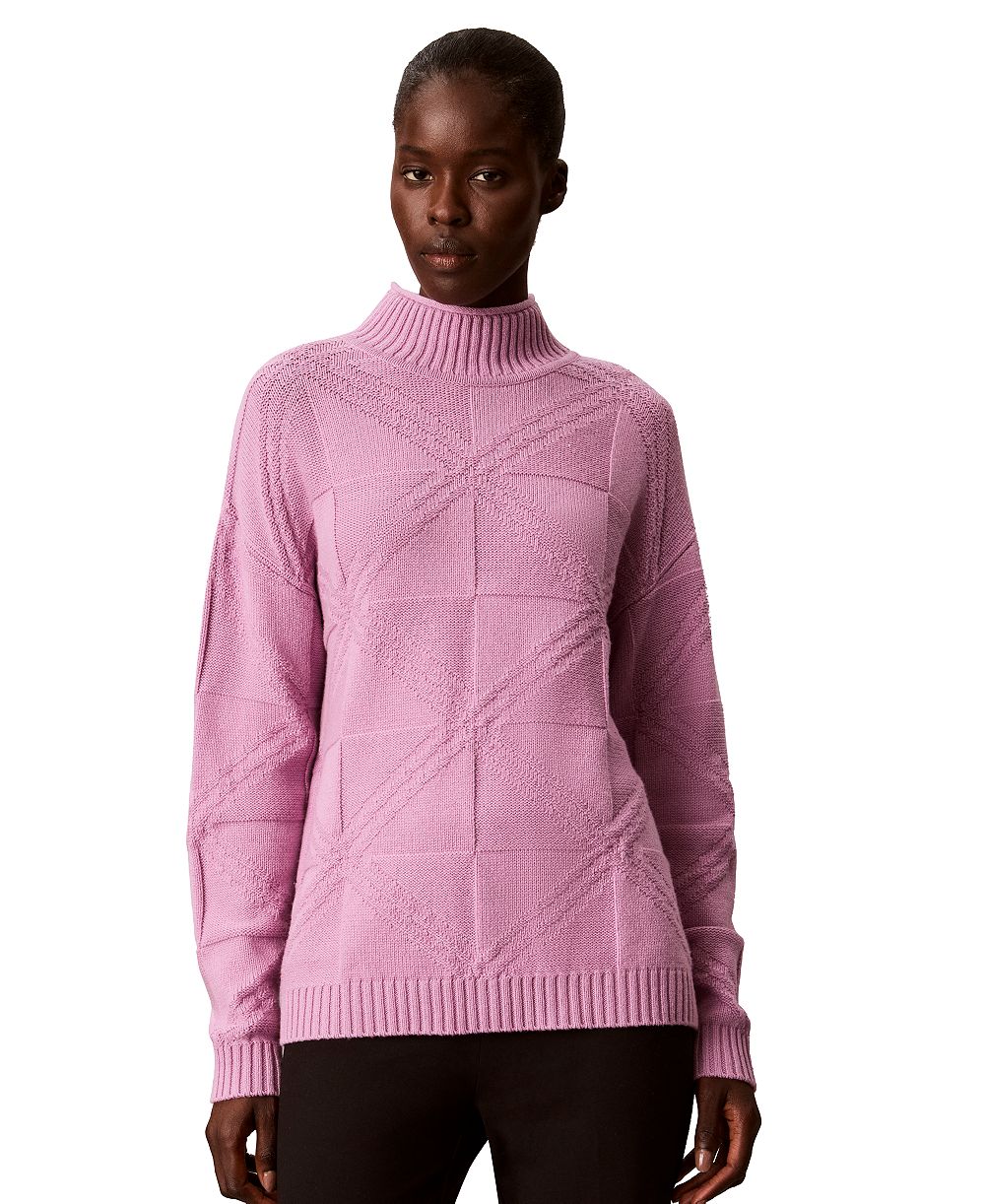 Calvin Klein Women's Mock-Neck Grid-Stitch Cashmere-Blend Pullover Sweater