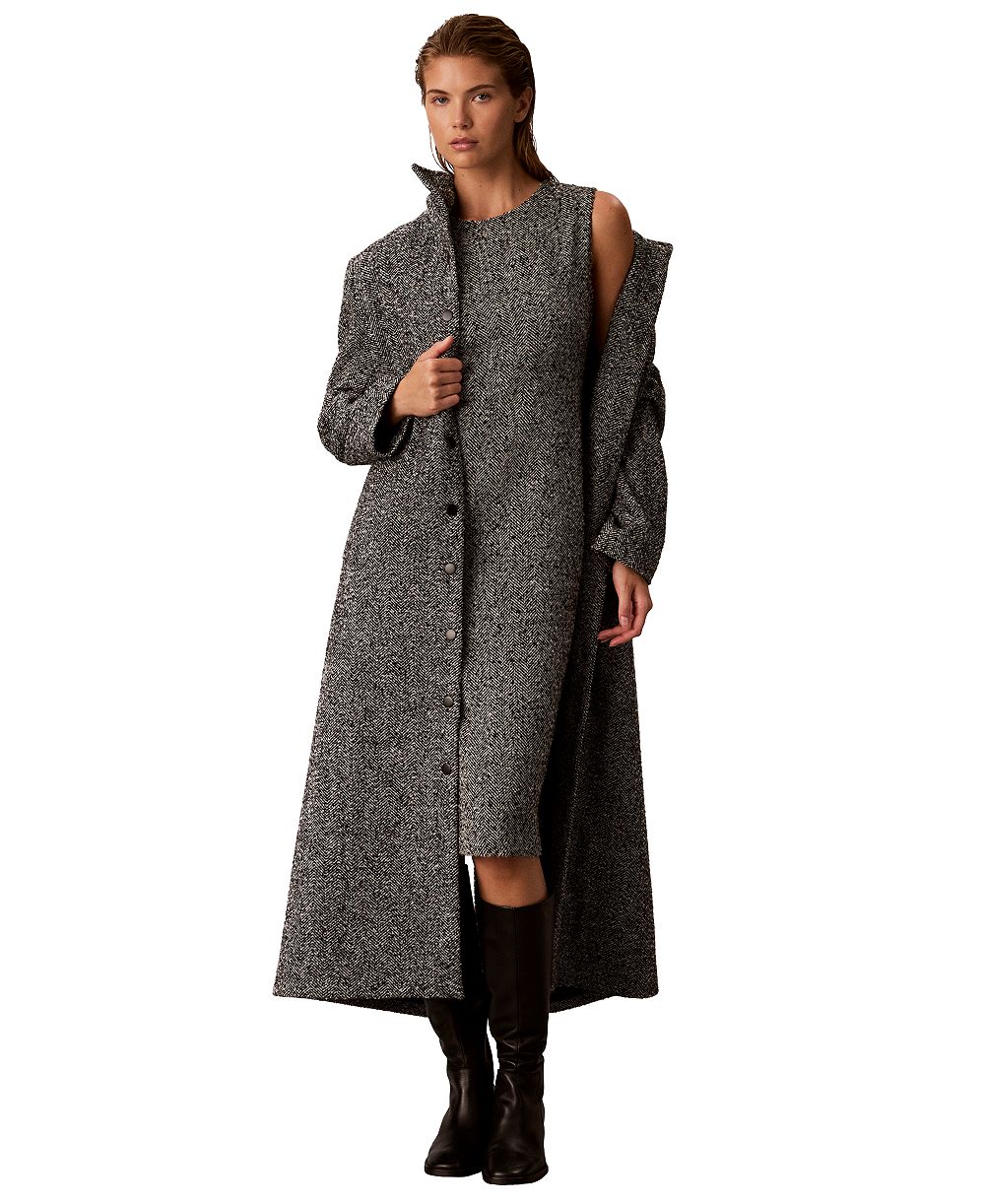 Calvin Klein Women's Funnel Neck Herringbone Long Coat