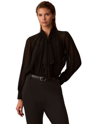 Женская блузка Calvin Klein из шифона с длинным рукавом и волнистым воротником