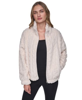 Женская куртка DKNY Sport на молнии с воротником из шерсти шерпы и кабельным узором