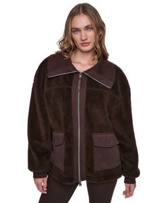 Женская куртка DKNY Sport из флиса Sherpa с воротником-стойкой и асимметричным подолом