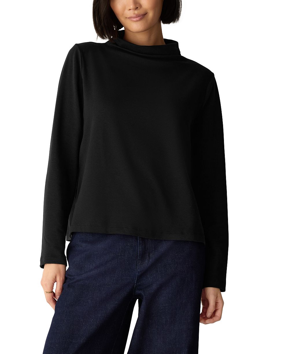 Eileen Fisher Women's Brushed-Fleecy Funnel Neck Long-Sleeve Top