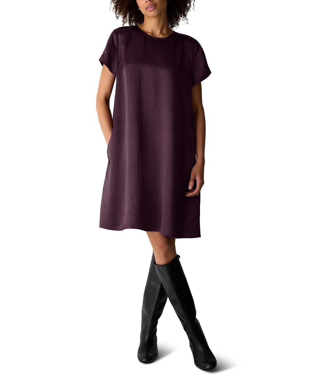Женское платье Eileen Fisher с круглым вырезом, коротким рукавом и длиной до колена