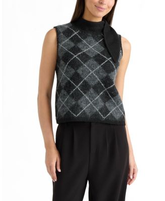 Ellen Tracy Women's Argyle Sleeveless Mock Neck Sweater Top