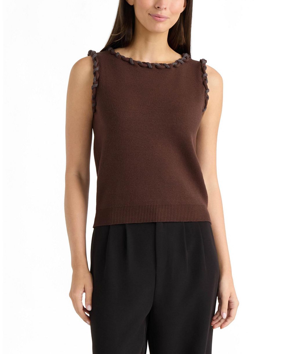 Ellen Tracy Women’s Braided Trim Sleeveless Sweater