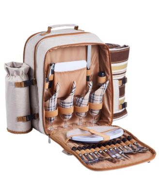 SEVORLEY Picnic Backpack for 4 with Insulated Cooler, Blanket, Plates and Cutlery Set, 20 L