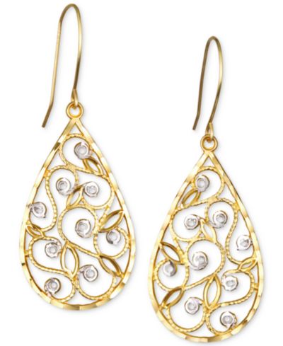 Macy's серьги-подвески с двухцветной филигранью, 10k Gold