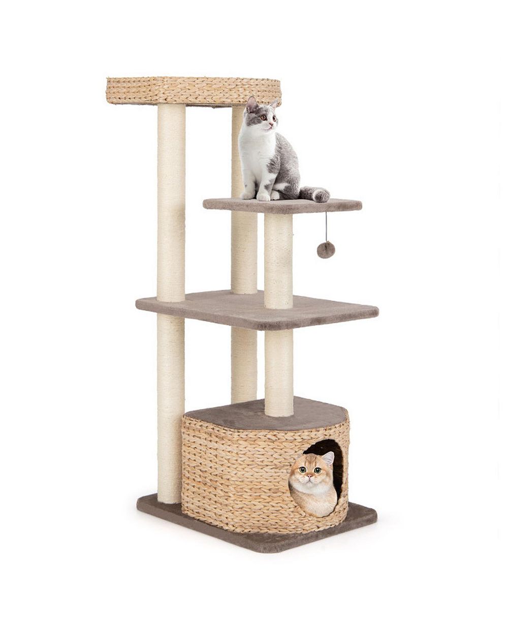 HONGGE 52 Inch 4-Layer Cat Tower with Sisal Scratching Posts Condo and Washable Cushions