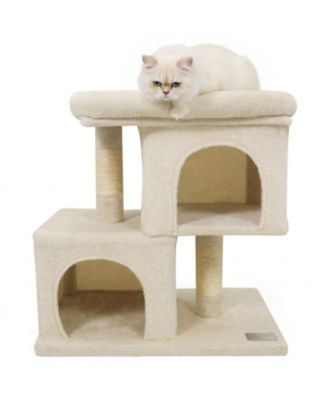 HONGGE Space-Saving Modern Cat Tree with Upholstered Perch 2 Condos and Sisal Posts