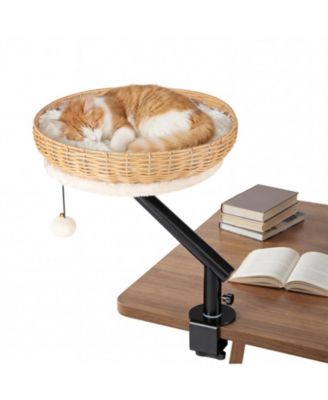 HONGGE Clamp-On Cat Desk Bed with 360-Degree Rotating Bracket and Removable Cushion
