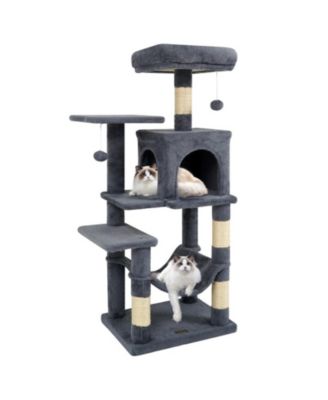 HONGGE 44 Inch Multi-Level Cat Tower with 2-Door Condo Padded Perch Hammock and Sisal Posts