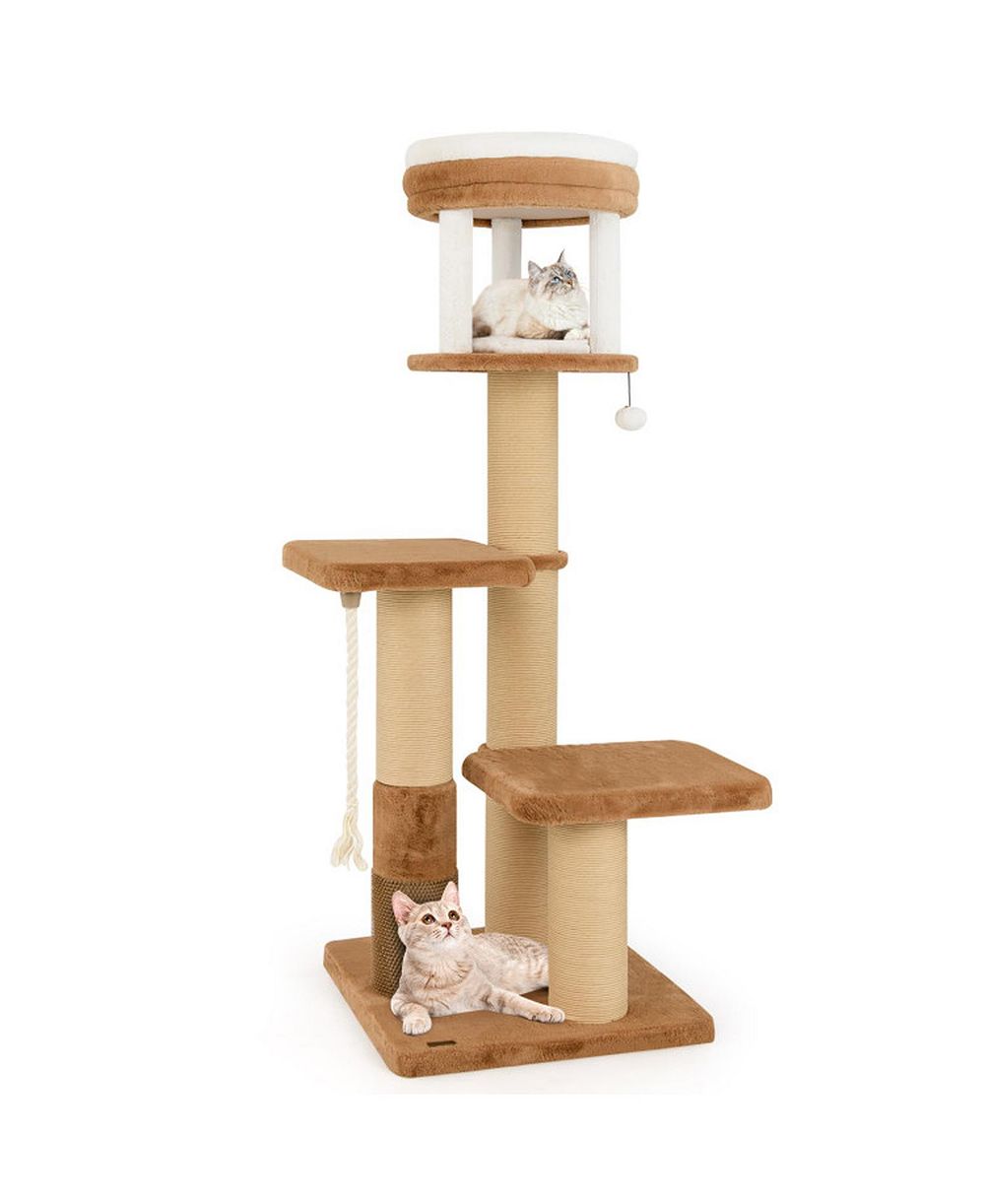 HONGGE 65 Inch Cat Tree with Dual Padded Perches Removable Washable Bed and Self-Groomer