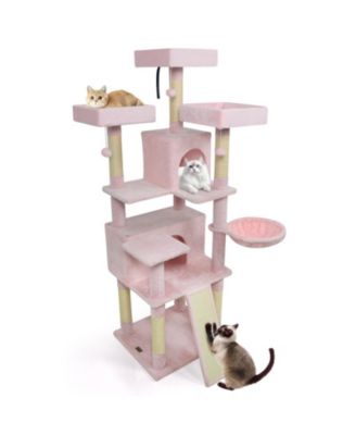 HONGGE 65 Inch Cat Tree with 3 Upholstered Perches 2 Condos and Sisal Scratching Posts