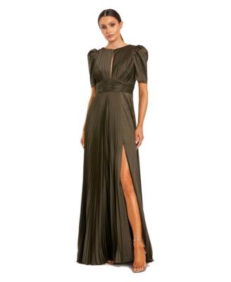Mac Duggal Petite вечернее платье с плиссировкой, вырезом-ключом и пышными рукавами из шифона