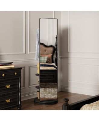 BUSDAYS 69 x 20 Inch 360 Rotating Full-Length Mirror with Hook Storage Rack Coat Rack Solid Wood Floor Mirror for Bedroom Living Room
