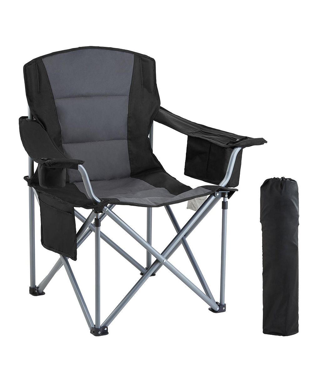 SEVORLEY Oversized Padded Camping Folding Chair with Cooler Bag and Cup Holder