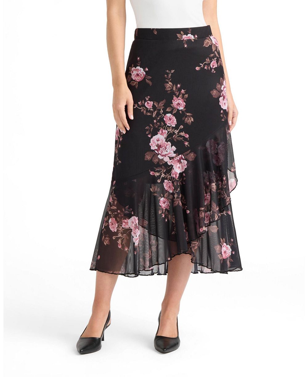 Ellen Tracy Women’s Ruffle Hem Mesh Skirt