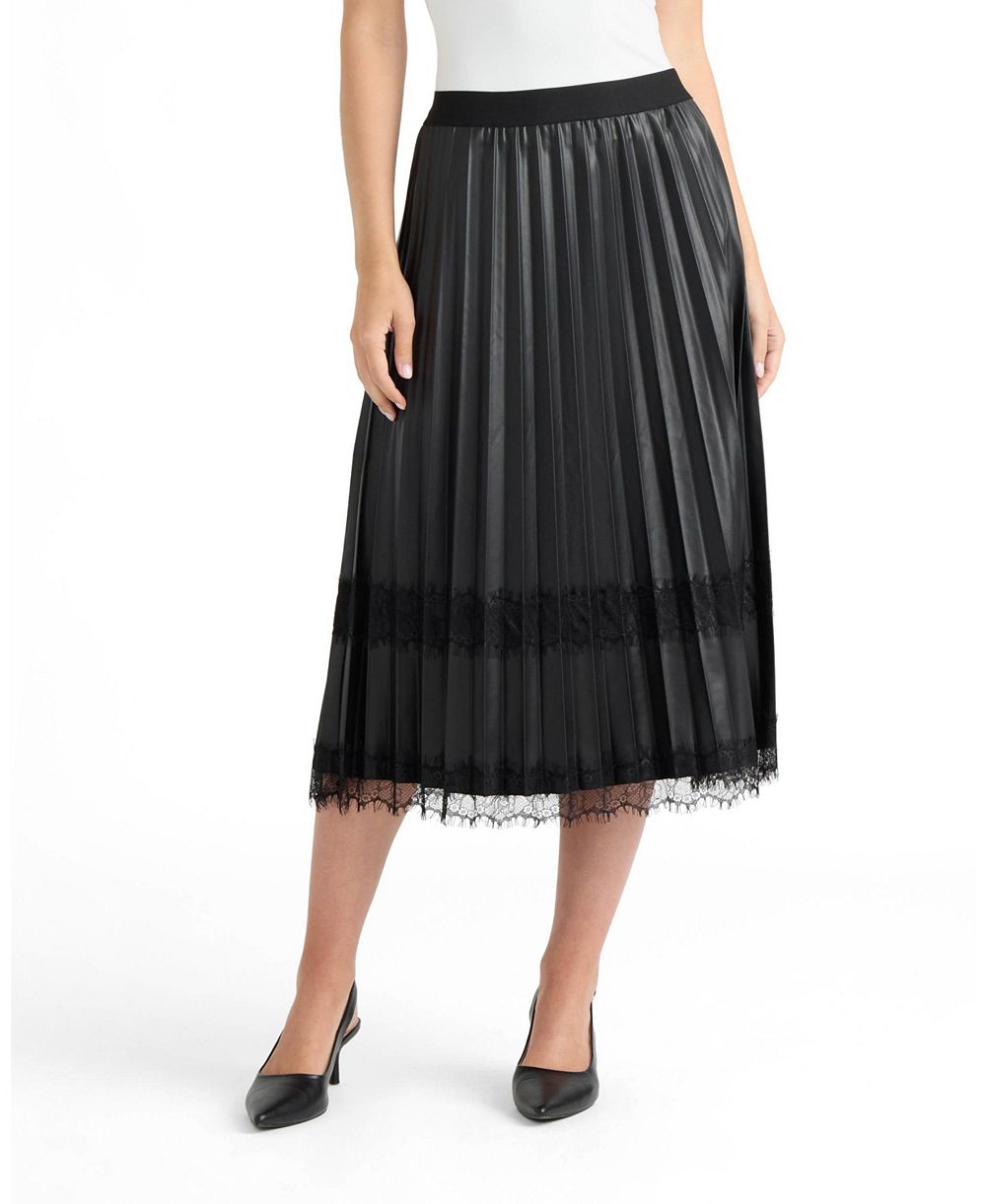 Ellen Tracy Women’s Pleated Lace Trim Skirt