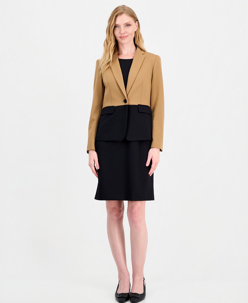 Le Suit Women's Colorblock One-Button Peplum Jacket and Dress, 2-Piece Set