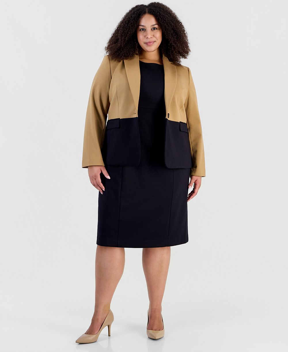 Le Suit Plus Size Colorblock One-Button Peplum Jacket and Dress, 2-Piece Set