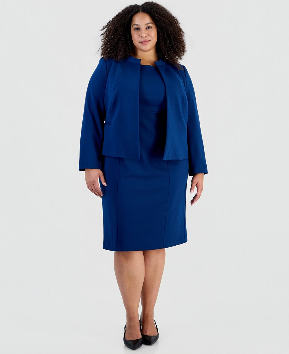 Le Suit Plus Size Empire Waist Seam Crewneck Jacket and Dress, 2-Piece Suit
